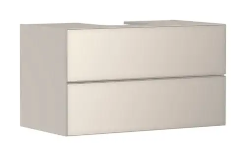 Waschtischunterschrank von Hansgrohe in sandbeige Matt mit zwei Schubkästen, geeignet für Konsolen Waschbecken, schlichtes Design.